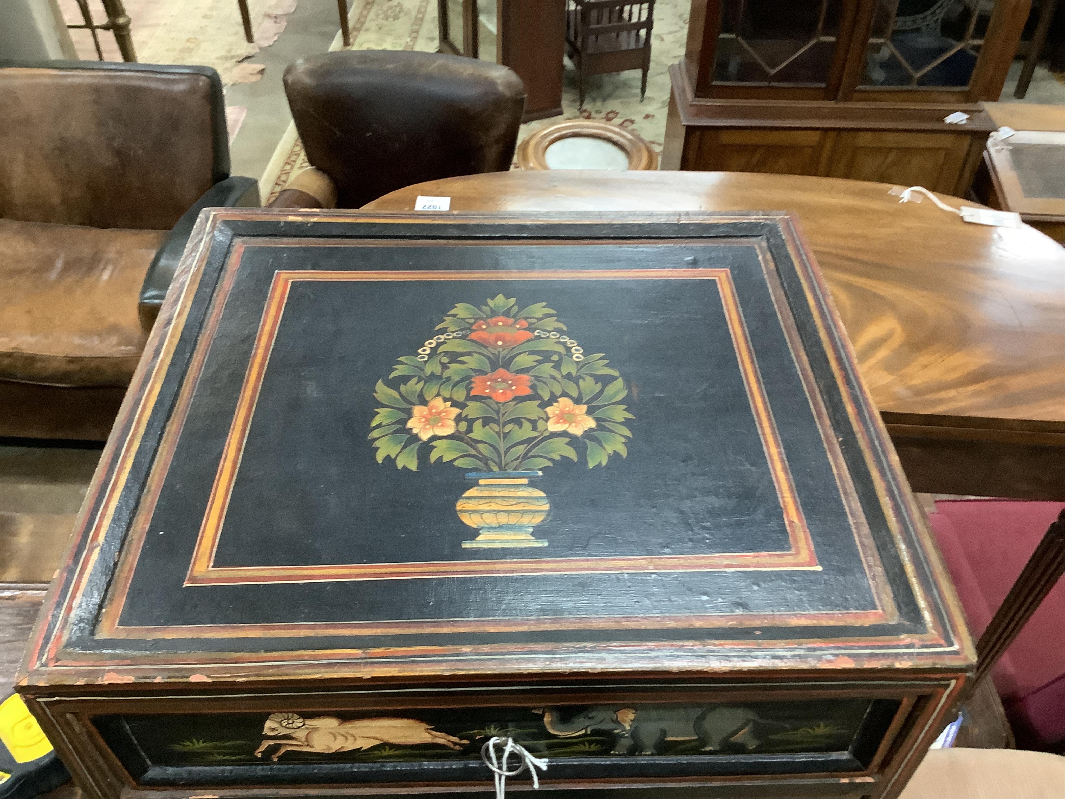 An Indian painted seven drawer small chest, width 40cm, depth 35cm, height 77cm. Condition - fair